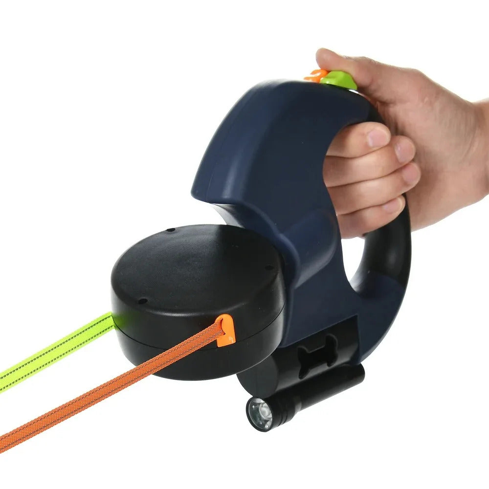 Laisse de chien rétractable pour petits chiens, laisse double avec lumières, sans enchevêtrement, coulée, touristes, animal de compagnie, plomb, 360, 3m