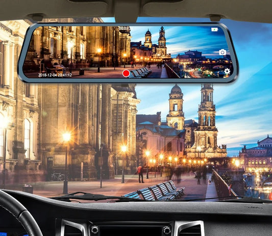 Caméra Embarquée Rétroviseur 10'' Double Enregistrement 1080P, Vision Nocturne, Surveillance 24h/24 avec Caméra de Recul pour Voiture/SUV