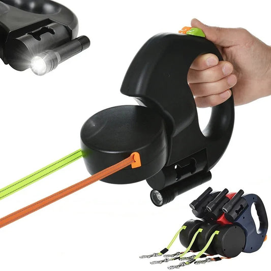 Laisse de chien rétractable pour petits chiens, laisse double avec lumières, sans enchevêtrement, coulée, touristes, animal de compagnie, plomb, 360, 3m
